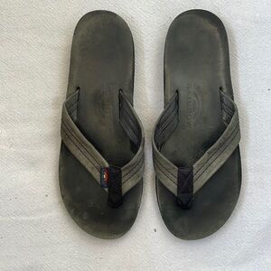 Rainbow Flip Flops, black leather, women’s